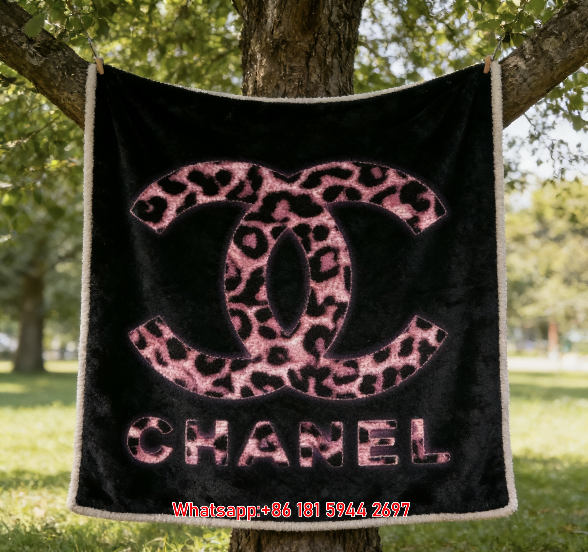 Chanel Pink Leopard Print Glow CC Logo Flannel Throw Blanket IMG_7043